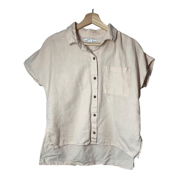 Roxy Cotton Linen Blend Camp Shirt Blush Pale Pink Button Front Size Small  Top - Picture 1 of 4